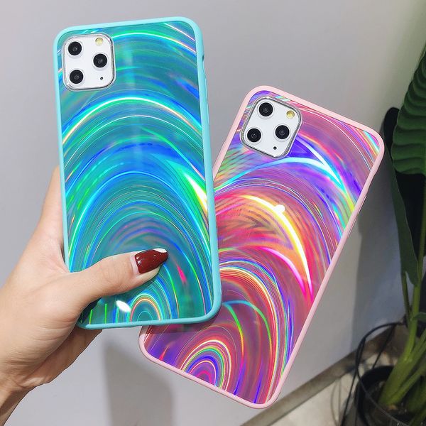 Estuches de láser de prisma holográfico de lujo para iPhone 13 12 pro Mini XR XS Max 7 8 6S Estuches 3D Rainbow Glitter Phone Cover