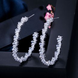 Luxe hoepeloorbel ontwerper voor vrouw 925 zilveren post AAA zirconia koperen sieraden rosévergulde witte CZ oorbel meisjes vrouwen Valentijnsdag geschenk