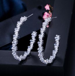 Luxe hoepel oorbel ontwerper voor vrouw 925 zilveren post aaa kubieke zirkonia koper sieraden roze goud vergulde witte cz oorringmeisjes w8598173