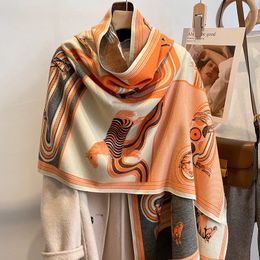 Luxe Paard Print Dikke Deken Kasjmier Sjaal Vrouwen Imitatie Pashmina Winter Sjaal Wrap Echarpe Bufanda Halsdoek Vrouwelijke 231229