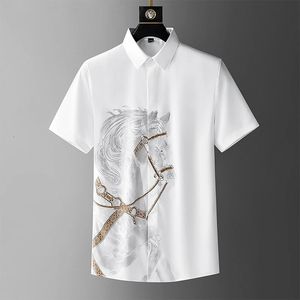 Luxury Horse Water Diamond Mens Shirt Fashion Short Shirts Casual Shirts Slim Fit Social Party Tuxedo Camina Masculina 240517