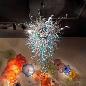 Hôtel de luxe Villa Chaîne Pendentif Lampes Turquoise Fumée Gris Couleur Soufflé À La Main Lustre En Verre De Murano Éclairage Décorations Personnalisé 80 par 110 CM