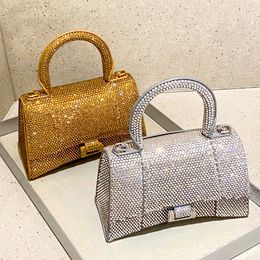 Sablier de luxe Sac fourre-tout en strass incrusté de diamants Sacs Femme scintillent Embrayage pour homme Bandoulière bandoulière Sac à main rose en cuir véritable Sac à main de créateur Pochette