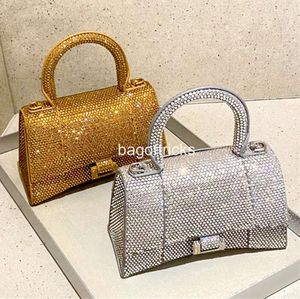 Sablier de luxe incrusté de diamants de strass Sacs scintillants pour femmes Pochette pour hommes Bandoulière en cuir véritable Sac à main rose Sac à main de créateur Sac