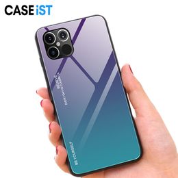 CASEiST Luxe Dégradé 9H Verre Trempé Coque De Téléphone Hybride Couleur Brillant Arrière Couverture Mobile TPU Bordure Souple Coque Pour iPhone 15 14 13 12 11 Pro Max XS XR 8 7 6 Plus Samsung