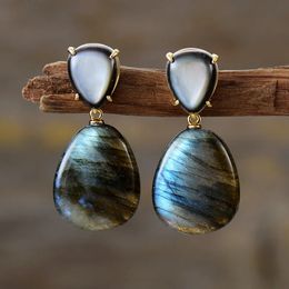 Boucles d'oreilles hypoallergéniques de luxe femmes Labradorite pierres goutte d'eau pendantes boucles d'oreilles rétro Bijoux Bijoux en gros 240113