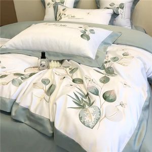 Luxe ijs zijden vierdelige set naakt slaap laken en quilt home textiel licht beddengoed benodigdheden 240417