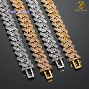 Luxe Iced Out 2 Rijen Moissanite Diamond Cubaanse Link Chain Vergulde Zware Mode Hip Hop Sieraden Cubaanse Ketting Voor mannen