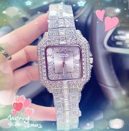 Luxe Iced Out Hip Hop Quartz kijkt mannen glanzende sterrenheme diamanten ring bezel roestvrijstalen riem president mode goudarmband vierkant Romeinse tank wijzerplaat horloge cadeau