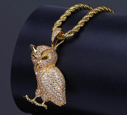Collier pendentif en chouet animal en acier en acier inoxydable de luxe avec chaîne de corde de 60 cm micro pave cubique zircone diamants simulés pennd5150960