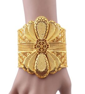 Luxe Indiase Grote Brede Bangle 24 k Goud Kleur Bloem Armbanden Voor Vrouwen Afrikaanse Dubai Arabische Bruiloft Sieraden Geschenken5158139