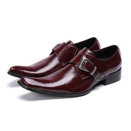 Luxe italien en cuir véritable hommes brillant Oxford chaussures boucle bout carré hommes chaussures habillées bureau fête chaussures de mode