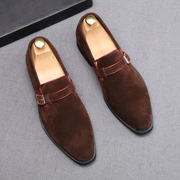 Luxe italien hommes en cuir de vache bout pointu chaussures créateur de mode boucles daim impression fête formel affaires mariage noir mocassins H33