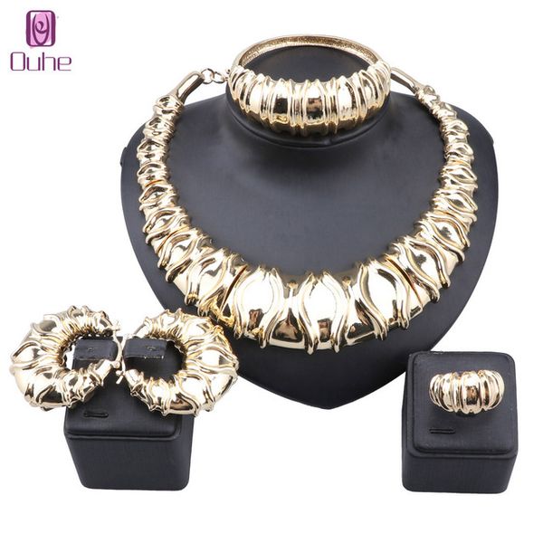 Lujo Italia Brasil Dubái Color dorado collar grande brazalete pendiente anillo conjunto de joyería de gama alta mujer boda fiesta joyería de citas