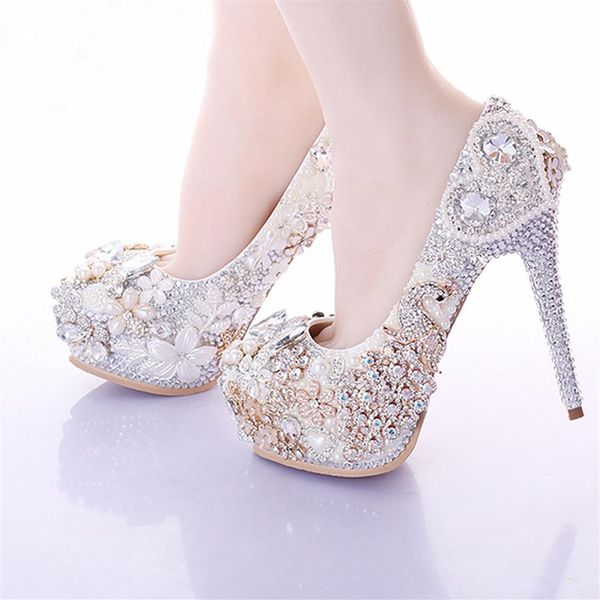 Luxe Ivoire Talons Hauts Strass Plate-Forme Pompes De Mariage Chaussures De Mariée Conception Unique Lavande Robe Chaussures pour Party190v