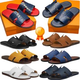 Luxury Izmir Sandal Men Slippers Designer Sandals Chaussures de haute qualité Fashion Black Calfskin en cuir pour hommes