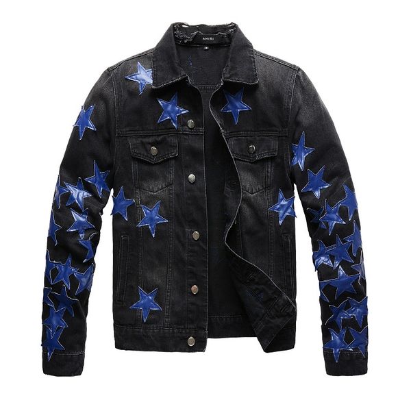 Vestes de luxe Am Mens High Street Jackets Fashion Denim Coat Black Blue Blue Casual Hop Hop Designer Veste pour la taille masculine M-4XL
