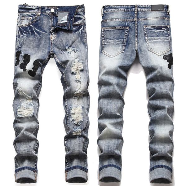 Jean de luxe Jeans empilés hommes designer femmes jean hommes design couleurs pantalons long hippop autocollant broderie mince denim droit streetwear pantalon maigre en gros