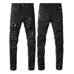 Jeans de luxe en jean pour hommes jeans pour hommes pantalons masculins noirs skinny rip white patch biker biker serpent broder ami jeans