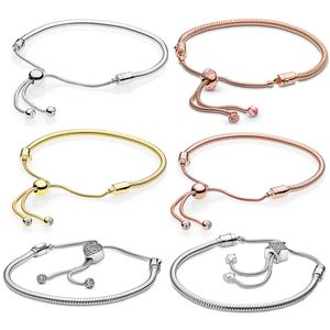 Luxe Sieraden 100% 925 Sterling Zilver Slider Armband Snake Chain Fit Pandora Kralen Bedels Hart Sterren Bangle Voor Vrouwen Cadeau Met Originele Doos Moments Pave Sluiting