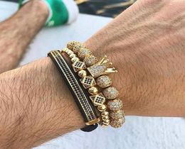 Luxe sieraden 3 -stenset armband hiphop goud mannen sieraden kubieke micro pave cz bedelarmbanden voor vrouwen mannen pulseira bileklik y190235905977
