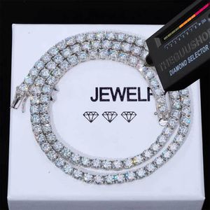 Bijoux de luxe 4mm 5mm 6mm 925 Sterling Argent Moissanite Tennis Chaîne Glacé Diamant Tennis Chaîne Collier Pour Hommes Femmes Cadeau D'anniversaire