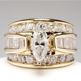 Joyas de lujo 925 SilverGold rellena marquesa corta topacio blanco cz fiesta de diamantes anillo de novia de boda para cumpleaños
