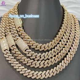 Bijoux de luxe 925 Collier en argent 18 mm 20 mm Silver / 10k / 14k / 18k Gold Moissanite 4 lignes Prong Iced Out VVS Miami Cuban Link chaîne