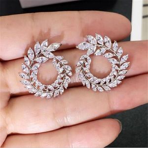 Luxe sieraden 925 Sterling Silver Full Marquise Cut White Topaz CZ Diamond Party Women Wedding Stud Earring For Lovers 'Gift250D