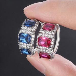Luxe sieraden 925 sterling zilver drie stenen blauwe saffier CZ diamant tanzanite vrouwen partij bruiloft verlovingsband ring voor Lov289s