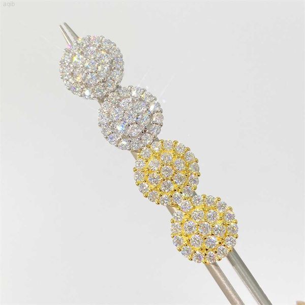 Bijoux de luxe 925 Sterling Silver Vermeil Moissanite Boucle D'oreille Glacé Vvs Diamant Pave Rond Halo Boucles D'oreilles Hip Hop Boucle D'oreille