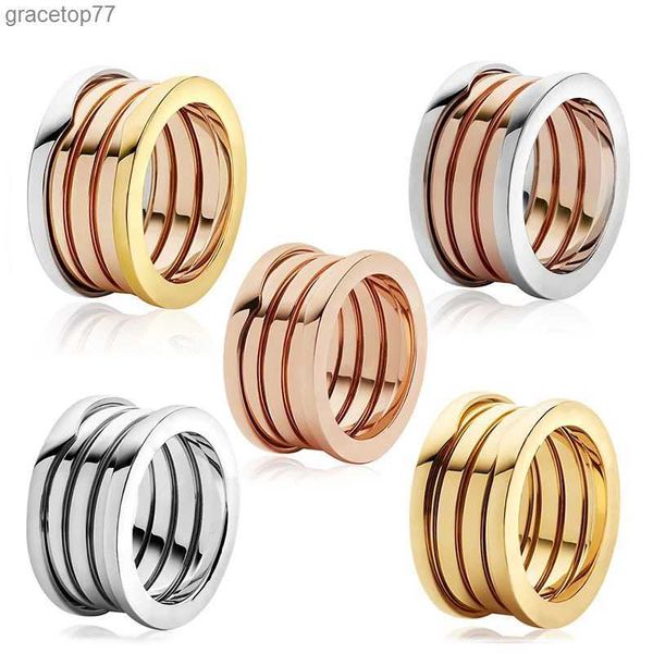 Band de bijoux de luxe Anneaux Baojia Classic Three Color Spring Wide Wide Rose Gold Titanium Steel Couple Ring 9U15