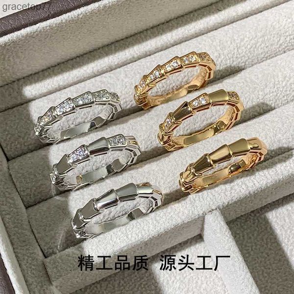 Bijoux de luxe Bagues Baojia High Edition V Snake Bone Femmes Lisse Face 18k Or Rose Mode Lumière Luxe Plein Diamant Paire Bague Ltal