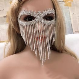 Luxe Sieraden Bling Rhinestone Kwastje Masker Halloween Dames Mode Glanzende Crystal Decoratieve Masker Danser Party
