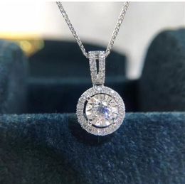 Luxe sieradencirkel hanger 925 Sterling zilveren ronde gesneden witte topaz cz diamant edelstenen eeuwigheid feest vrouwen bruiloft sleutelbeen ketting cadeau