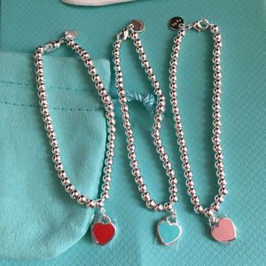 Bijoux de luxe Designer Love Chain Femmes S925 Sterling Argent Charme Émail Perle Bracelets Top Qualité Rouge Rose Bleu Coeur Chaîne Cubaine Cadeaux De Fête De Mariage