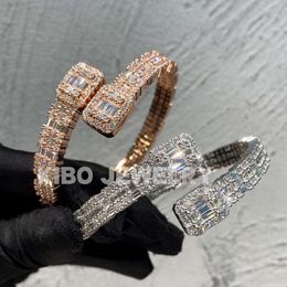 Bijoux de luxe pour femmes hommes 925 Sterling Silver Baguette Bangles Moisanite Diamond Openable Bracelet