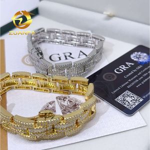 Bracelet Hip Hop de luxe, bijoux de large 16mm 8.5 pouces, S925 Moissanite diamant glacé, Bracelet de montre cubain