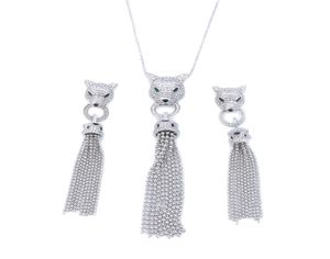 Luxe sieraden luipaard Tassel oorbellen ketting set feest glinsterende mode elegante vrouwen3363915