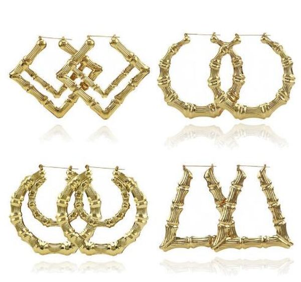 Bijoux de luxe Formes multiples ethniques grandes boucles d'oreilles créoles en bambou plaqué or vintage pour femmes 13 modes choix libre bijoux de mode GD123