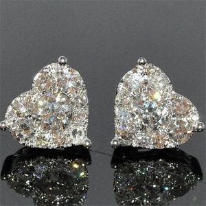 Luxe sieraden Real 925 Sterling Silver Girl Pear Cut White Topaz CZ Diamond Simple Party Women Wedding Heart Stud Earring