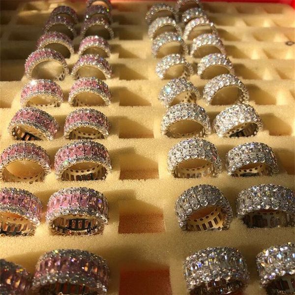 Bijoux de luxe étincelants Sel fait à la main 925 STERLING Silver Princess Cut Whitepink Topaz CZ Diamond Gemstones Women Wedding Ban213k