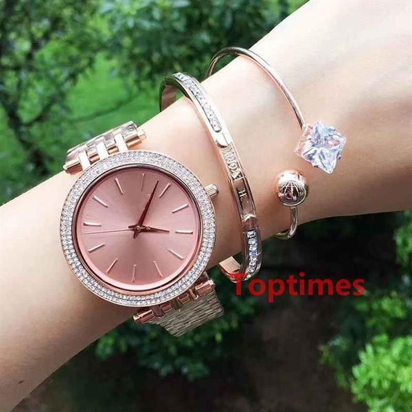 Bijoux de luxe Femmes Or Rose Diamant Dames Designer Bracelet Glacé Chaînes Bracelet Boîte Originale Montre Reloj Montres Braceletwatc223B