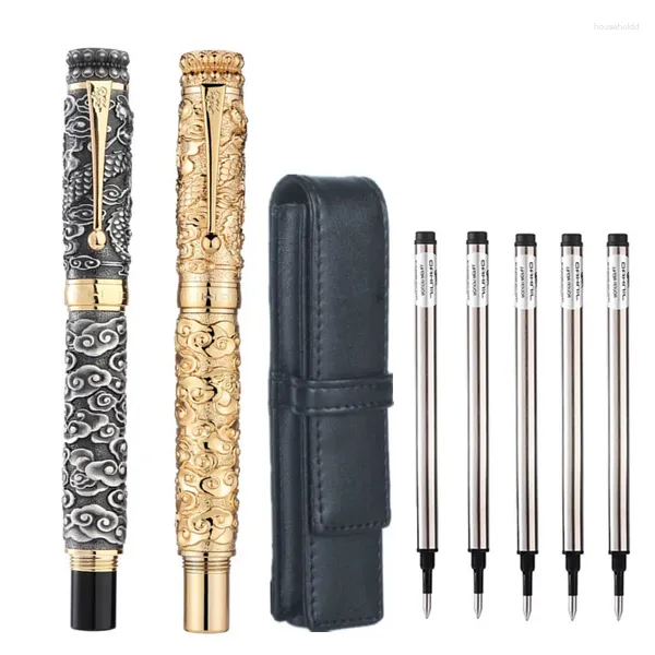 Jinhao-Bolígrafo de Metal dorado de lujo, colección exquisita de bolígrafos de Gel, juego de BOLSA de regalo, repuesto para oficina y negocios