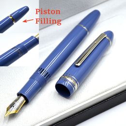 Nueva pluma estilográfica clásica con relleno de pistón de Msk-149 de lujo, resina azul y negra y bolígrafos de tinta de escritura de oficina con punta 4810 con número de serie