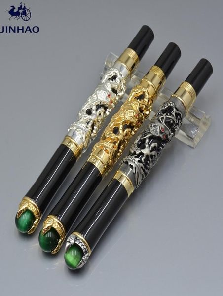 Pluma de lujo de la marca JINHAO, bolígrafo Rollerball con relieve de dragón plateado dorado negro, suministros escolares de oficina de alta calidad, escritura suave Op3685733