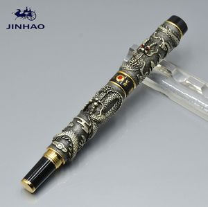 Lujo JINHAO Rare Golden / plata / gris ssangyong repujado Roller ball bolígrafo con papelería escuela suministros de oficina marca regalo pluma de regalo