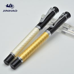 Luxe Jinhao Witte en gele visschalen embossing roller balpen met hoge kwaliteit school kantoorbenodigdheden schrijven soepele merk geschenk pen