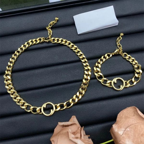 Conjunto de joyería de lujo Marca Collar de G entrelazado Pulseras de mujer Letra de oro Cadenas gruesas para hombres Pulsera de diseño elegante Regalo de Navidad de cumpleaños