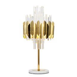 Luxe K9 cristal lampes de table salon doré chambre chevet en acier inoxydable bureau lumière postmoderne maison hôtel luminaires